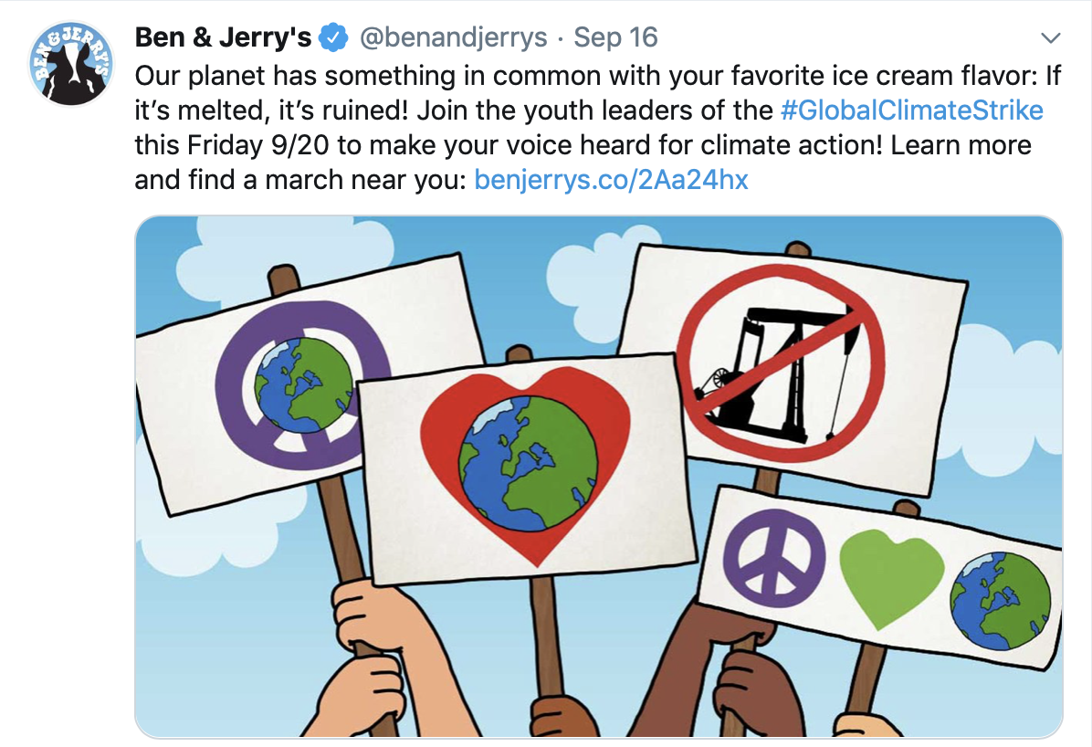 Ben and Jerry’s tweet about Climate Strike