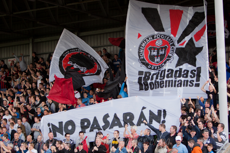 Bohemians fans hold a "no pasaran" banner Bohemians fans hold a "no pasaran" banner