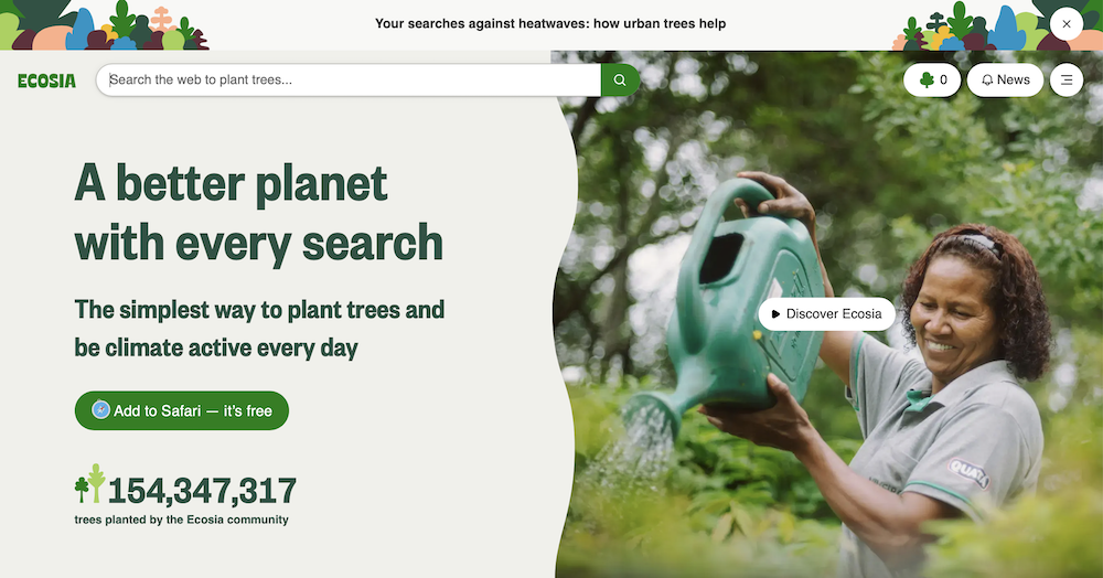 Capture d'écran des arbres Ecosia