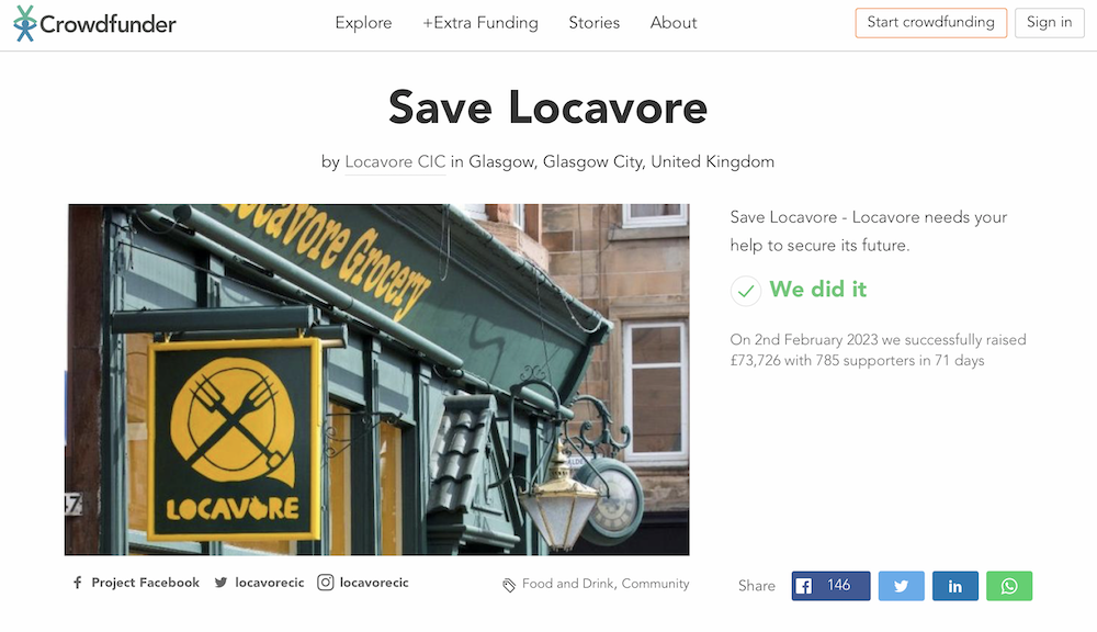 Save Locavore crowdfunder page