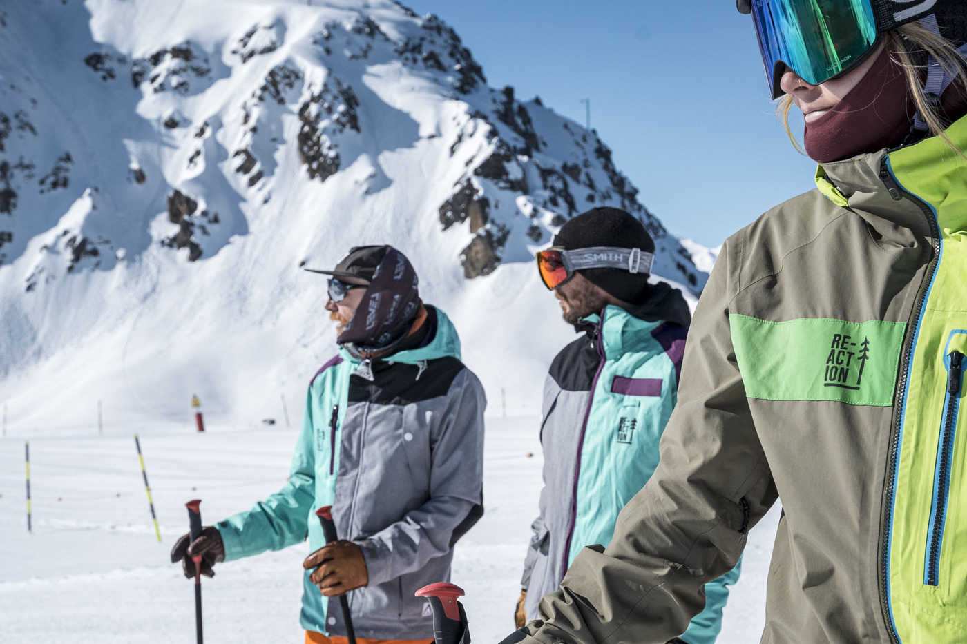 Skiers in kit repaired by One Tree at a Time