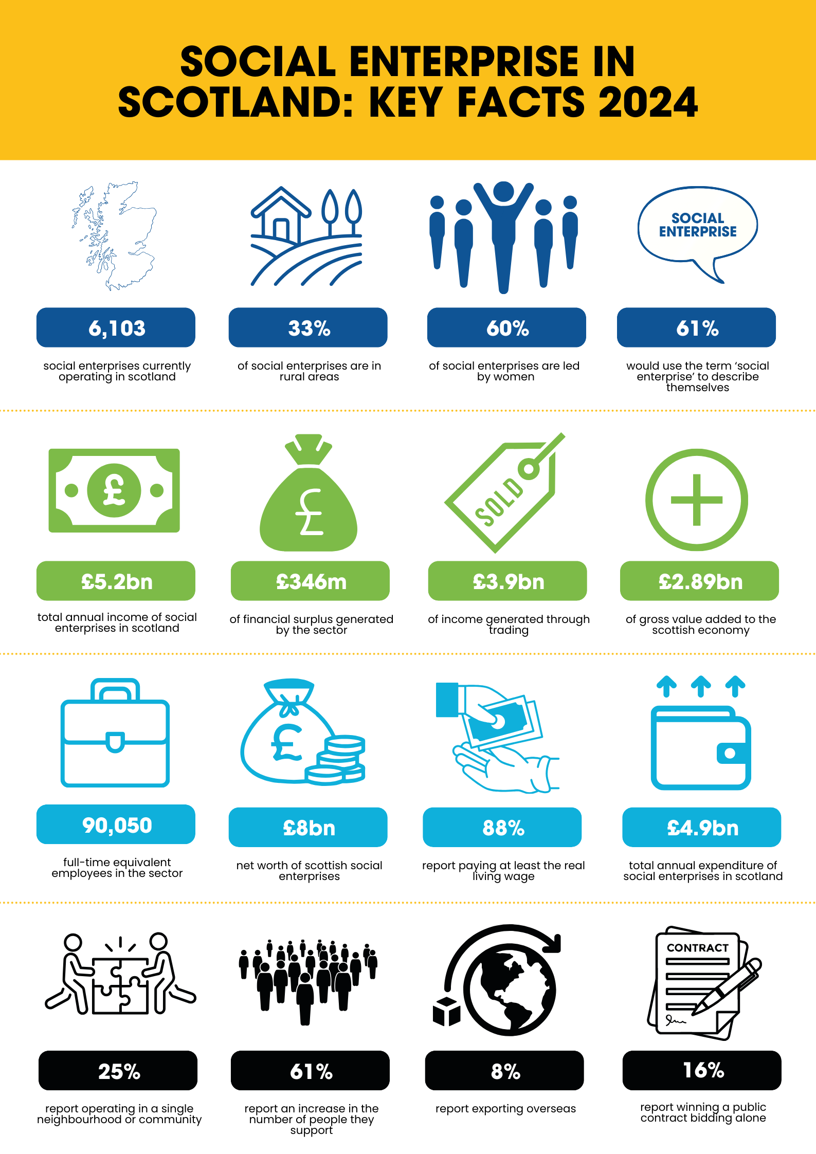Graphic showing key findings of the Social Enterprise in Scotland study