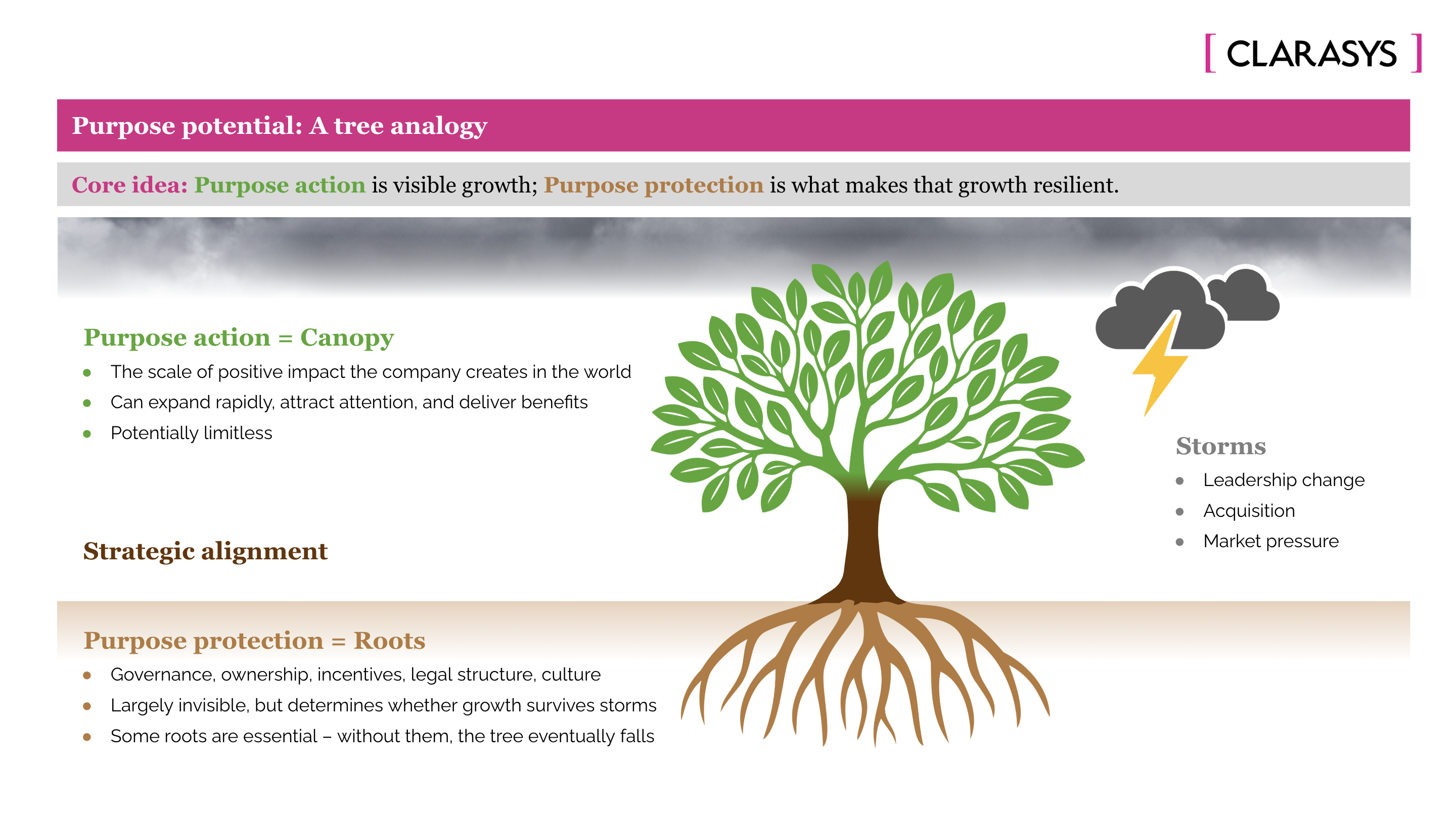 The purpose tree graphic, Clarasys
