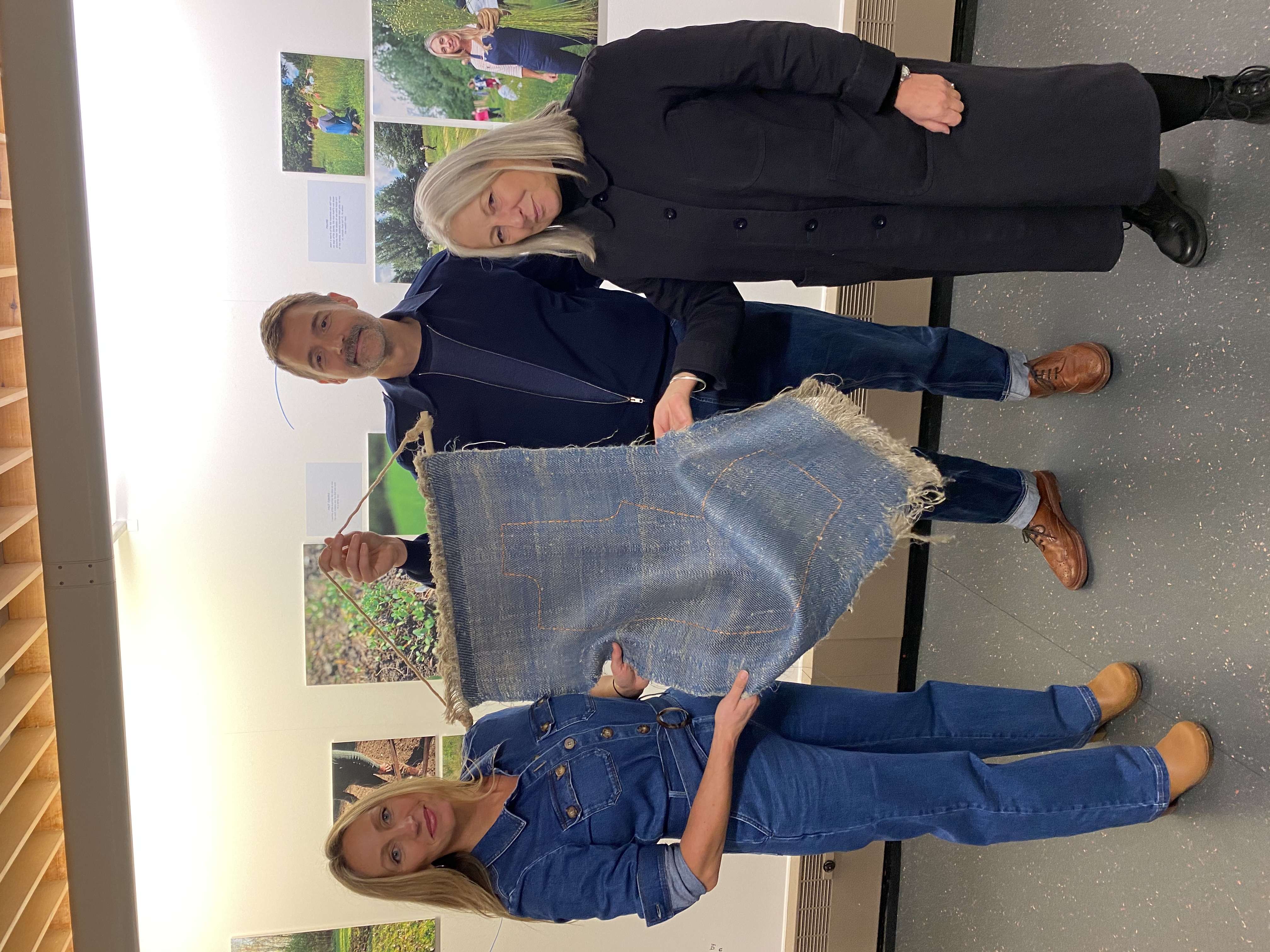 Patrick Grant holding handmade linen denim with Homegrown Homespun