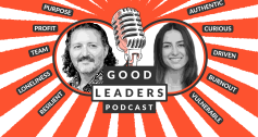 Tim West and Solène Declas on the Good Leaders podcast red and white design