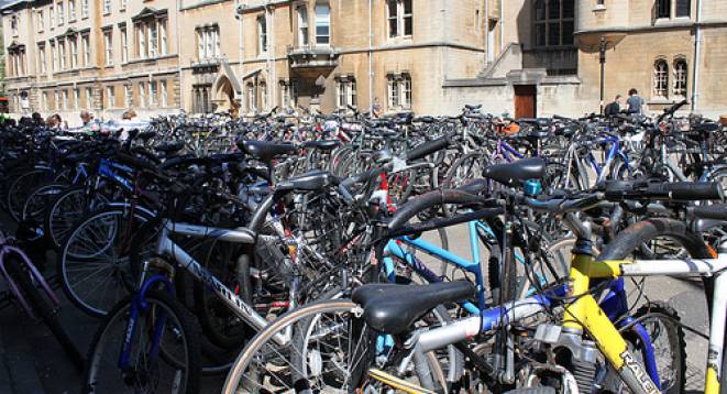 Student bikes outside in Oxford Student bikes outside in Oxford