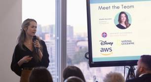 EqualReach founder Giselle Gonzales pitches at Ignite at The Shard in London