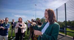 Stephanie Peacock speaks outdoors