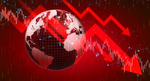 Image of globe and arrows signalling downturn in investment