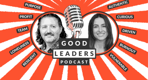 Tim West and Solène Declas on the Good Leaders podcast red and white design